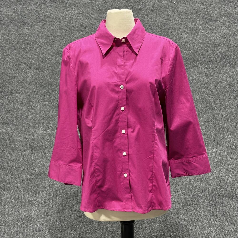 Kim Rogers Shirt Womens XL Pink Shock Button Down 3/4 Sleeve Blouse Casual New